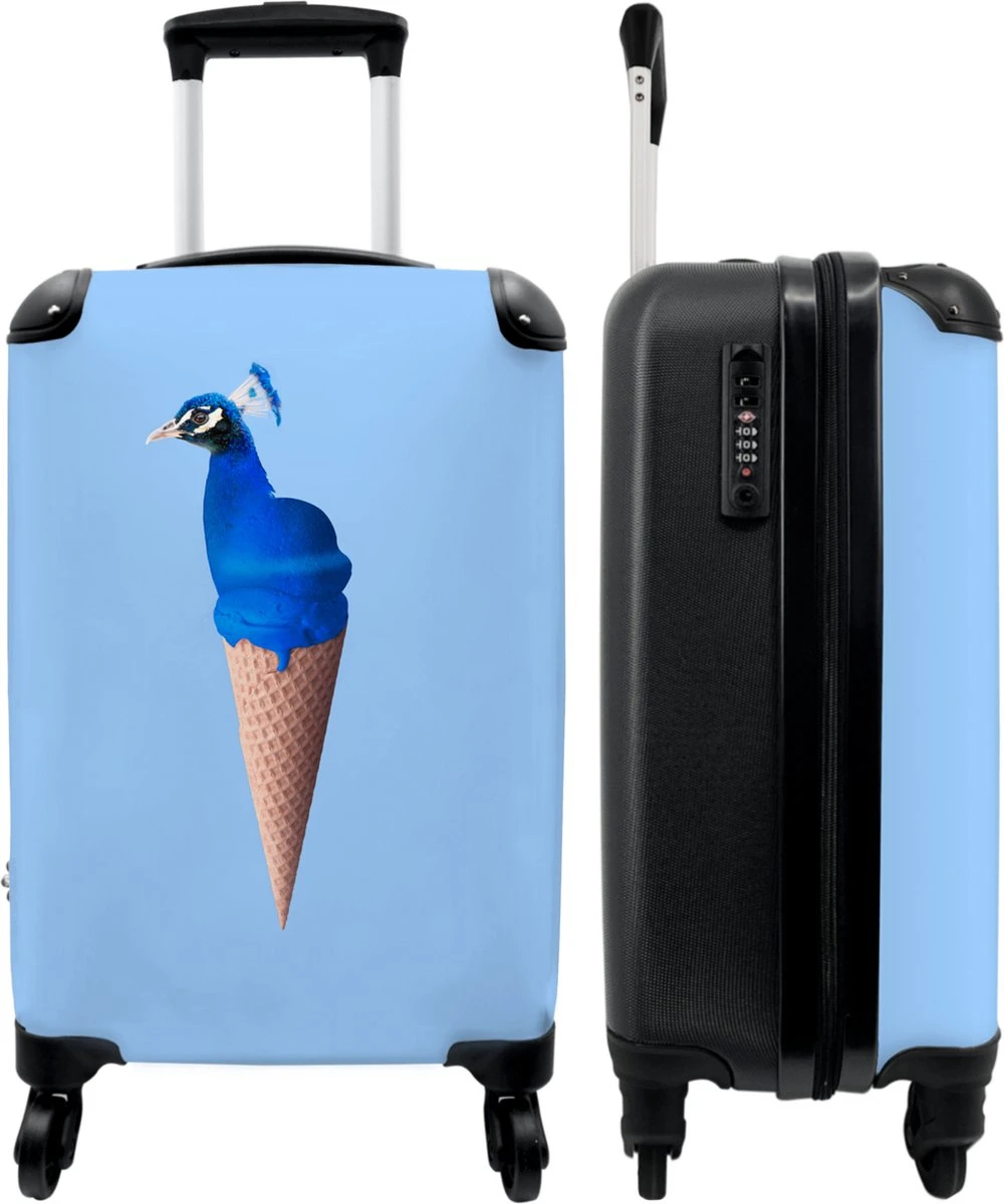 NoBoringSuitcases.com® Koffer - Reiskoffer Met Wielen - Pauw - IJshoorntjes - Blauw - IJs - Vogel - Handbagage Trolley - Past Binnen 55x40x20 Cm En 55x35x25 Cm - Fotokoffer 3 NoBoringSuitcases.com® Koffer - Reiskoffer Met Wielen - Pauw - IJshoorntjes - Blauw - IJs - Vogel - Handbagage Trolley - Past Binnen 55x40x20 Cm En 55x35x25 Cm - Fotokoffer
