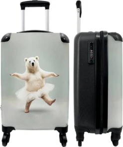 NoBoringSuitcases.com® Koffer - IJsbeer - Rok - Wit - Portret - Dieren - Trolley Op Wieltjes - Reiskoffer - Past Binnen 55x40x20 Cm En 55x35x25 Cm - Fotokoffer
