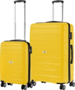 TravelZ Big Bars Kofferset - Trolleyset TSA 2-delig - Handbagage En Groot - Geel
