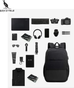 San Vitale® - Rugzak 2.0 Met USB Poort - Schooltas - 16 Inch Laptop Rugtas - Dames/Heren - 30L - Waterafstotend - Grijs -Reisbagage Winkel 1009x1200 8