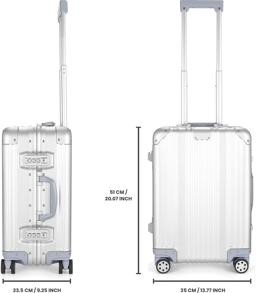 Aluminium Handbagage Koffer Mozzel Darrow - Reiskoffer Met Wielen - 51cm - Harde Koffer - Zilver 12 Aluminium Handbagage Koffer Mozzel Darrow - Reiskoffer Met Wielen - 51cm - Harde Koffer - Zilver - Afbeelding 10