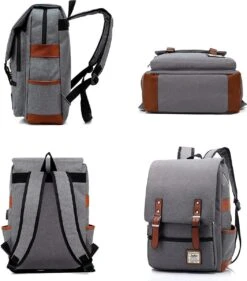 Veran Rugtas - Rugzak - 25 Liter - 15,6" Laptopvak - Boekentas - Vintage - Laptop - School - Boekentas - Grijs -Reisbagage Winkel 1054x1200 1