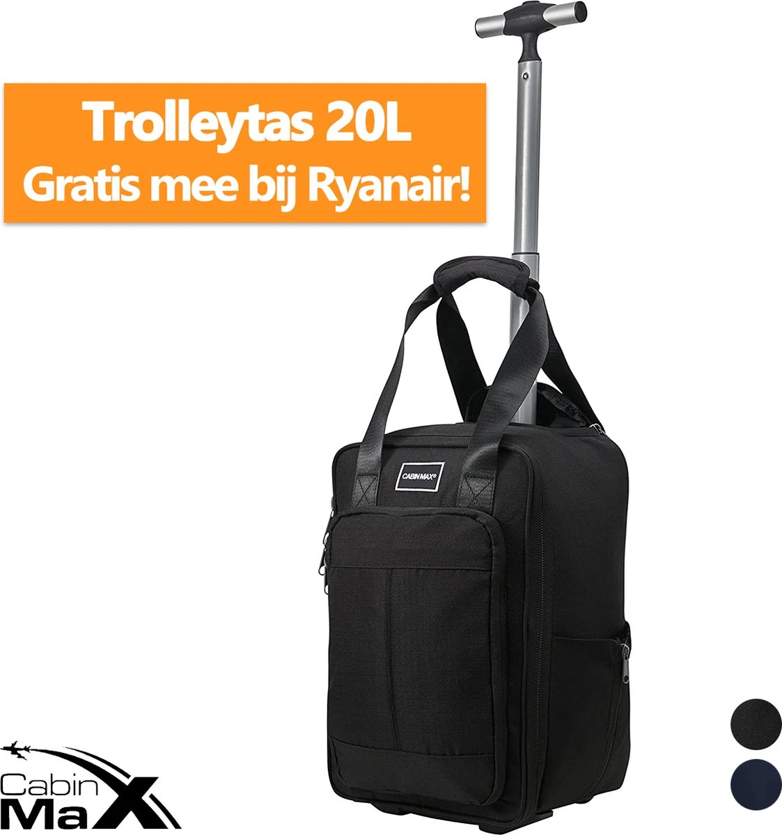 CabinMax Narvik Wieltas - Ryanair Reistas Op Wielen - Handbagage 20L - 40x20x25cm - Zwart 4 CabinMax Narvik Wieltas - Ryanair Reistas Op Wielen - Handbagage 20L - 40x20x25cm - Zwart - Afbeelding 2