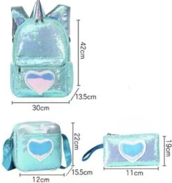 Eenhoorn Schooltas - Rugzak - Unicorn Rugtas 42 X 30 X 14 Cm- Kinderrugzak - Sequin- Luxe Giftset - Pailletten - Inclusief Tas + Etui - Turquoise - Voor Al Je Speelgoed En Schoolspullen -Reisbagage Winkel 1126x1200 6