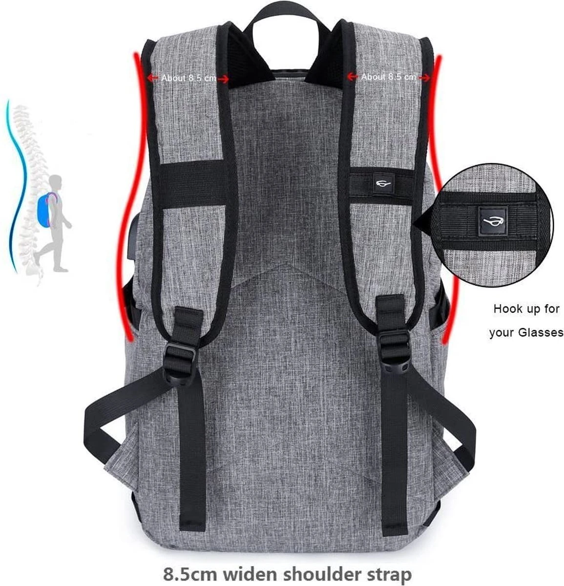 IGOODS - USB Computer Rugtas Met Lader - Waterdicht - Met Sleutelcode - 15,6 Inch - Grijs 10 IGOODS - USB Computer Rugtas Met Lader - Waterdicht - Met Sleutelcode - 15,6 Inch - Grijs - Afbeelding 8