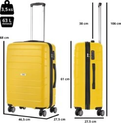 TravelZ Big Bars Reiskoffer 68 Cm Met Dubbele Wielen - Trolley Koffer Met TSA-slot - Geel -Reisbagage Winkel 1183x1200 5