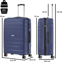 TravelZ Big Bars Reiskoffer 78 Cm Met Dubbele Wielen - Trolley Koffer Met TSA-slot - Blauw -Reisbagage Winkel 1186x1200 1