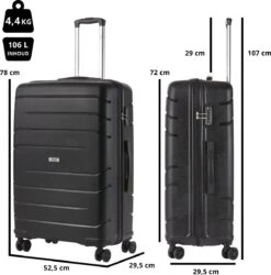 TravelZ Big Bars Reiskoffer 78 Cm Met Dubbele Wielen - Trolley Koffer Met TSA-slot - Zwart -Reisbagage Winkel 1187x1200 2