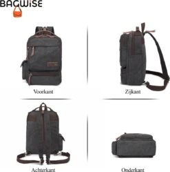 Bagwise® - Rugzak - Canvas - 15 L- Vintage - 13" Inch Laptopvak - Compact Klein -1261 Zwart -Reisbagage Winkel 1188x1200 10