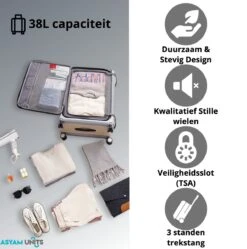 Asyam Units- Handbagage- Invouwbaar- Koffer- Koffer 38L- Spinner Wielen- TSA Slot- Lichtgewicht- Zwart -Reisbagage Winkel 1190x1200