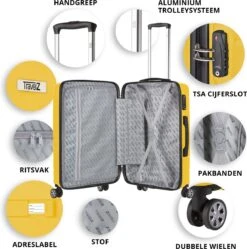 TravelZ Big Bars Reiskoffer 68 Cm Met Dubbele Wielen - Trolley Koffer Met TSA-slot - Geel -Reisbagage Winkel 1192x1200 3