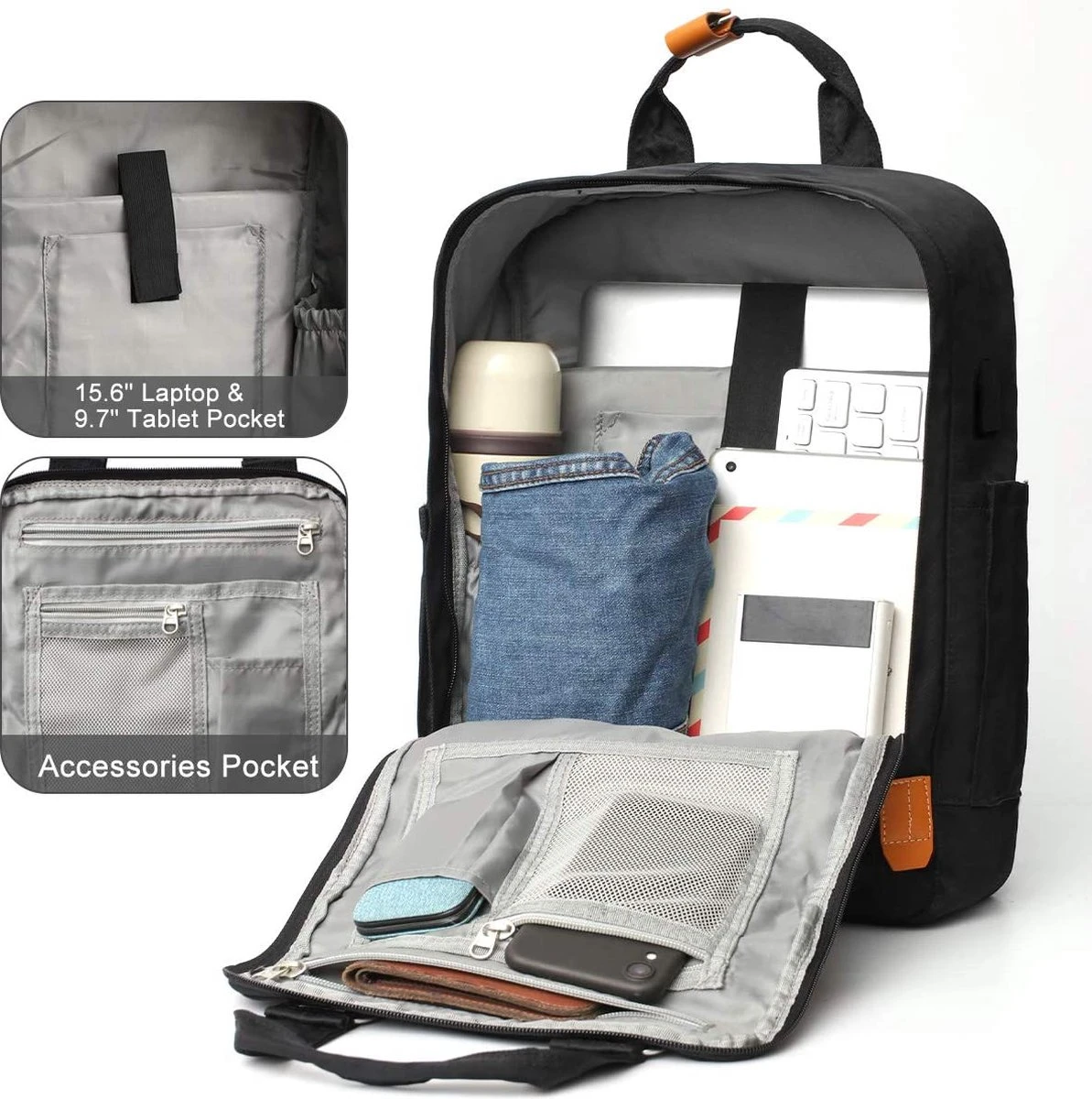 Rugzak Met Laptopvak - Rugzak Van 30 Liter Voor Heren / Dames - Waterdichte Rugzak Voor School / Werk / Reizen - Zwart Maat L 3 Rugzak Met Laptopvak - Rugzak Van 30 Liter Voor Heren / Dames - Waterdichte Rugzak Voor School / Werk / Reizen - Zwart Maat L