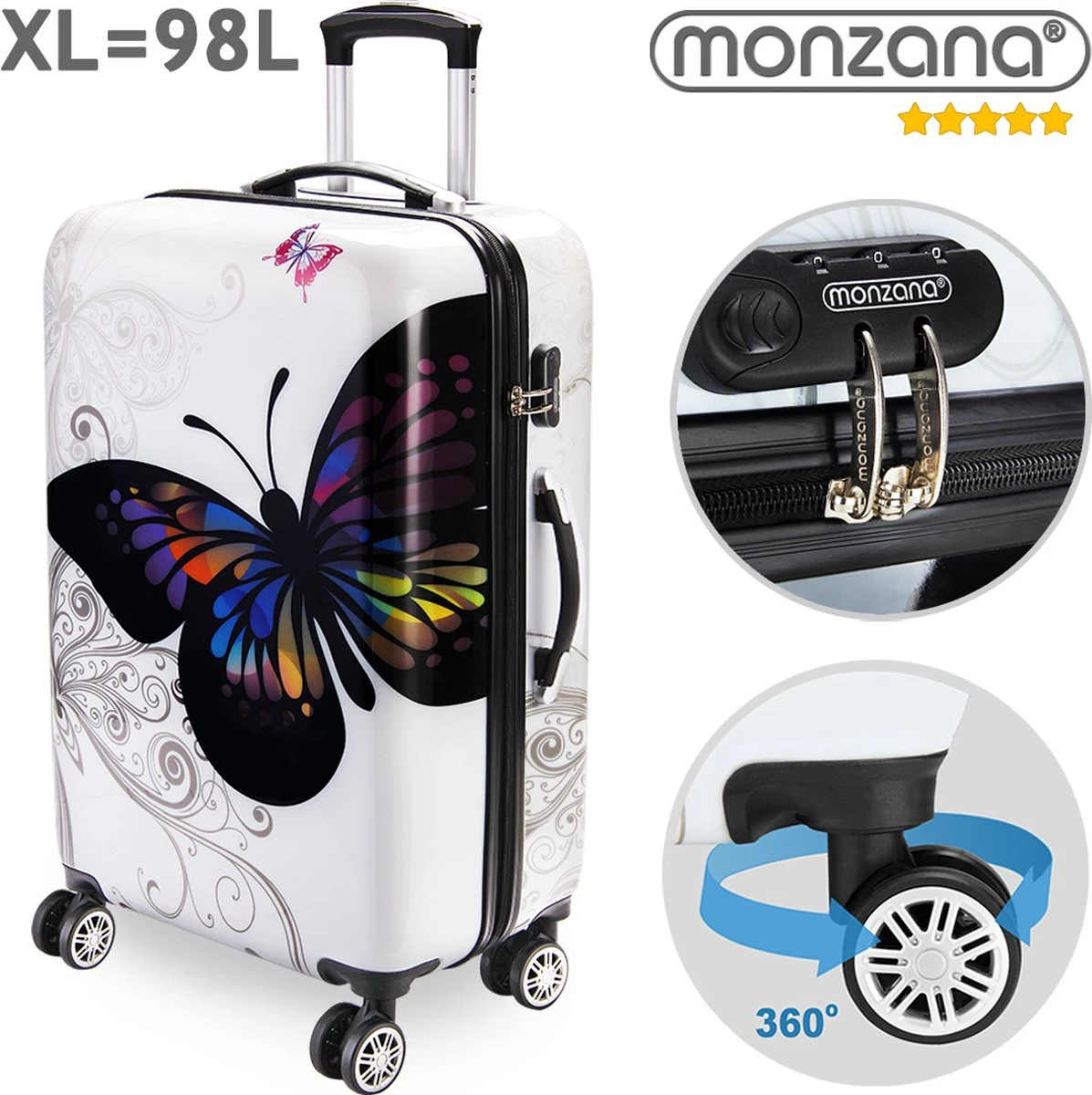 Monzana Hardcase Koffer Vlinder XL - Polycarbonaat 89L 75x49x29cm 5 Monzana Hardcase Koffer Vlinder XL - Polycarbonaat 89L 75x49x29cm - Afbeelding 3