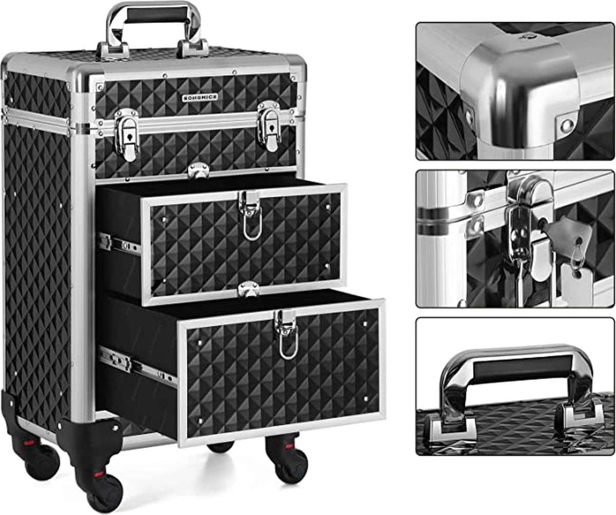 Cosmetic Case Trolley - Professionele Make-up Case - Kapperskoffer Met 4 Uitneembare Wielen 5 Cosmetic Case Trolley - Professionele Make-up Case - Kapperskoffer Met 4 Uitneembare Wielen - Afbeelding 3