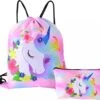 Unicorn Gymtas + Etui - Sporttas Met Rijgkoord - Bloemetjes - 4-12 Jaar