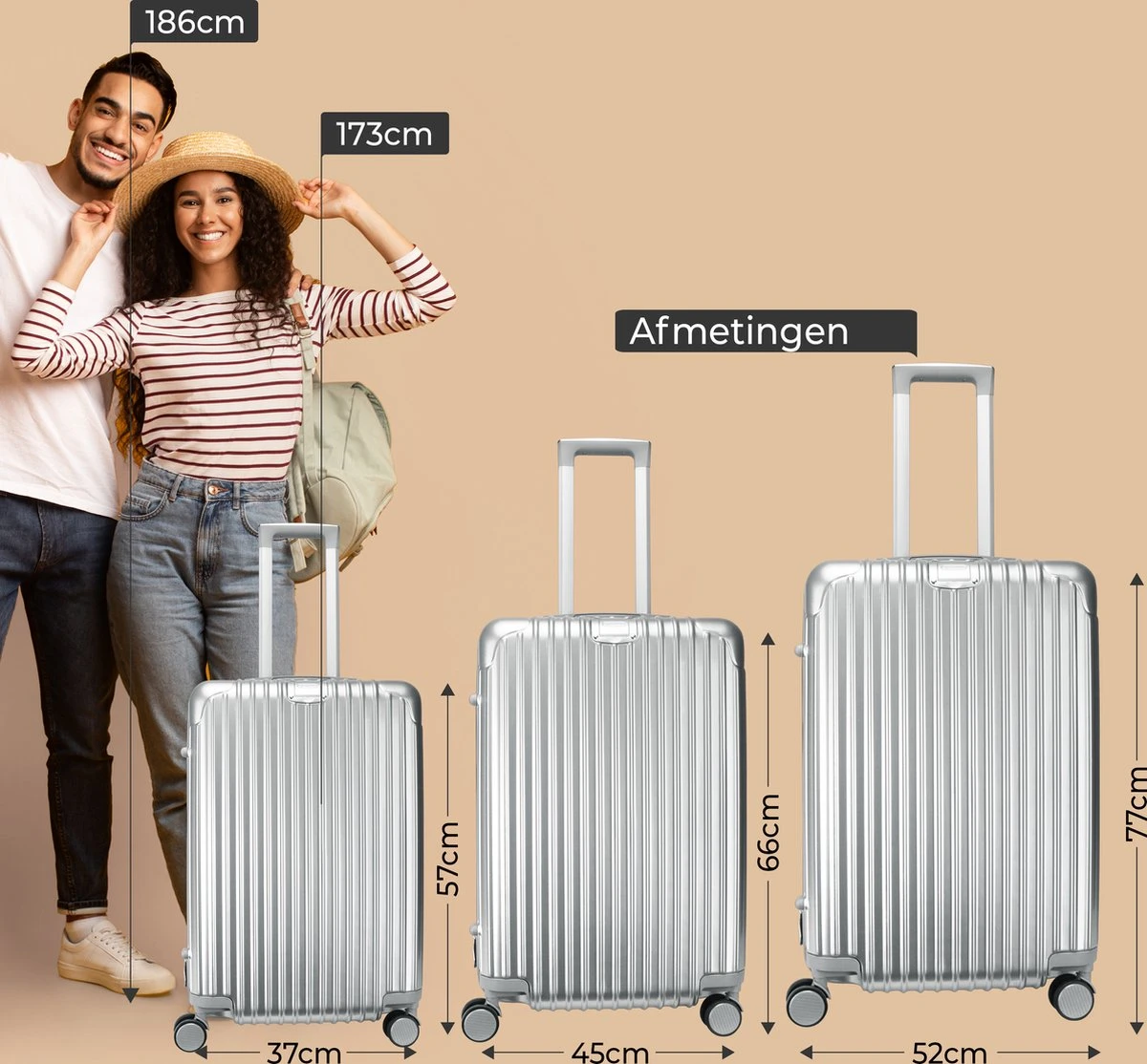 Royal Swiss - Reis Koffer - 66cm - Cijferslot- Lichtgewicht Koffer - 4 Wielen- Zilver 7 Royal Swiss - Reis Koffer - 66cm - Cijferslot- Lichtgewicht Koffer - 4 Wielen- Zilver - Afbeelding 5