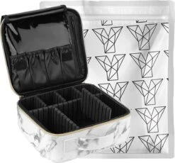 YONO Beautycase Marmer Design - Make Up Koffer Dames – Makeup Organizer – Tas Voor Cosmetica – Reis Toilettas – Wit -Reisbagage Winkel 1200x1117 6