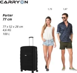 CarryOn Porter ® Reiskoffer - 77cm Trolley Met TSA-slot - 100 Ltr - OKOBAN Registratie - Zwart -Reisbagage Winkel 1200x1140