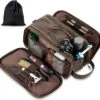 Merkloos Waterbestendige Lederen Toilettas Voor Mannen Grote Reistas Scheren Dopp Kit Badkamer Gym Toiletten Make-up Organizer Met Gratis Natte Droge Tas -Reisbagage Winkel 1200x1143 8
