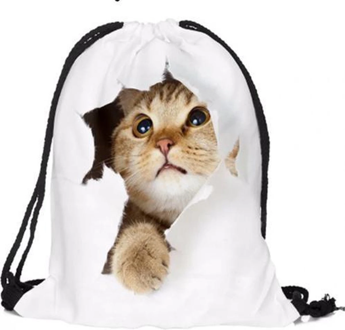 Merkloos Witte Tas Met Trekkoord Poes Kat Kitten. Sporttas Schooltas 3 Merkloos Witte Tas Met Trekkoord Poes Kat Kitten. Sporttas Schooltas
