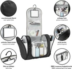 Grote Toilettas Met Spiegel, Haak + Binnenvakken + Zijvakken, Waterbestendig, Trip Vakantie Handbagage Mannen Vrouwen | Travel Organizer Kit -Reisbagage Winkel 1200x1151 9