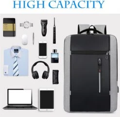 Merkloos Rugzak - Laptoprugzak 15,6 Inch - Schoolrugzak Dagrugzak - Kerstmis - Kerstfeest - Christmas Gift - Rugzak Dames Heren - Waterdichte Nylon Laptopbagagetablet - Met Usb Oplaadstation - Voor School Reizen Multifunctioneel - Grijs -Reisbagage Winkel 1200x1171