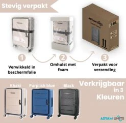 Asyam Units- Handbagage- Invouwbaar- Koffer- Koffer 38L- Spinner Wielen- TSA Slot- Lichtgewicht- Khaki -Reisbagage Winkel 1200x1175 3