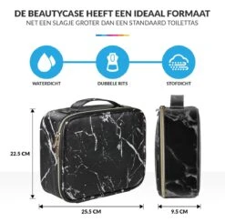 YONO Beautycase Marmer Design - Make Up Koffer Dames – Makeup Organizer – Tas Voor Cosmetica – Reis Toilettas – Zwart -Reisbagage Winkel 1200x1184 12