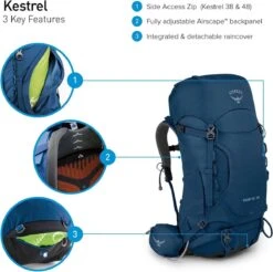 Osprey Backpack / Rugtas / Wandel Rugzak - Kestrel - Blauw -Reisbagage Winkel 1200x1193 14