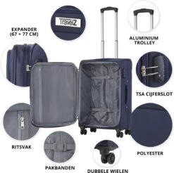 TravelZ Softspinner TSA Kofferset - 3-delige Zachte Trolleyset - Dubbele Wielen En Voorvakken Blauw -Reisbagage Winkel 1200x1194 2