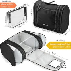 Grote Toilettas Met Spiegel, Haak + Binnenvakken + Zijvakken, Waterbestendig, Trip Vakantie Handbagage Mannen Vrouwen | Travel Organizer Kit -Reisbagage Winkel 1200x1194 5