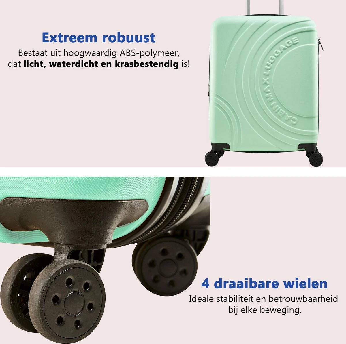 CabinMax Velocity Handbagage Koffer - Uitbreidbaar Trolley 44L - Harde Reiskoffer - 55x40x20/25 Cm - Lichtgewicht - Groot Capaciteit - Mint Groen 6 CabinMax Velocity Handbagage Koffer - Uitbreidbaar Trolley 44L - Harde Reiskoffer - 55x40x20/25 Cm - Lichtgewicht - Groot Capaciteit - Mint Groen - Afbeelding 4