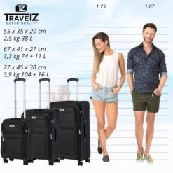 TravelZ Softspinner TSA Kofferset - 3-delige Zachte Trolleyset - Dubbele Wielen En Voorvakken Zwart -Reisbagage Winkel 1200x1199 13