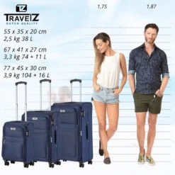 TravelZ Softspinner TSA Kofferset - 3-delige Zachte Trolleyset - Dubbele Wielen En Voorvakken Blauw -Reisbagage Winkel 1200x1199 15
