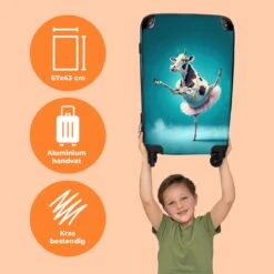 NoBoringSuitcases.com® Koffer Groot - Koe - Ballet - Portret - Blauw - Dieren - Trolley Koffer Met TSA-slot - Met Wielen - 90 Liter - Reiskoffer - 66 Cm -Reisbagage Winkel 1200x1200 1131
