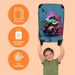 NoBoringSuitcases.com® Koffer Groot - Monstertruck - Verf - Graffiti - Roze - Neon - Trolley Koffer Met TSA-slot - Met Wielen - 90 Liter - Reiskoffer - 66 Cm -Reisbagage Winkel 1200x1200 1138