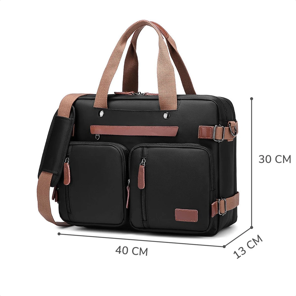 Laptoptas 2 In 1 Laptop Rugtas Schoudertas Voor 15.6 Inch Laptop – Zwart 4 Laptoptas 2 In 1 Laptop Rugtas Schoudertas Voor 15.6 Inch Laptop – Zwart - Afbeelding 2