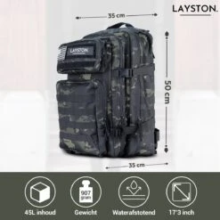LAYSTON. - 45L Sport School Werk Rugtas - Sport Rugzak - Tactical Backpack - Waterafstotend - Camo Groen -Reisbagage Winkel 1200x1200 1711