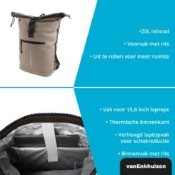 VanEnkhuizen Rolltop Rugzak Met Laptopvak 15,6 Inch - 20 Liter - Waterafstotend En Thermo Materiaal - Taupe -Reisbagage Winkel 1200x1200 1745