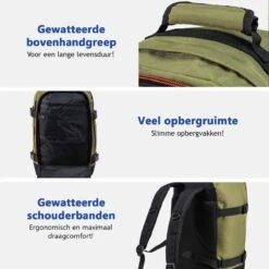 CabinMax Metz Reistas – Handbagage 20L – Rugzak – Schooltas - 40x25x20 Cm – Compact Backpack – Lichtgewicht – Khaki -Reisbagage Winkel 1200x1200 2246