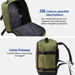 CabinMax Metz Reistas – Handbagage 20L – Rugzak – Schooltas - 40x25x20 Cm – Compact Backpack – Lichtgewicht – Khaki -Reisbagage Winkel 1200x1200 2258