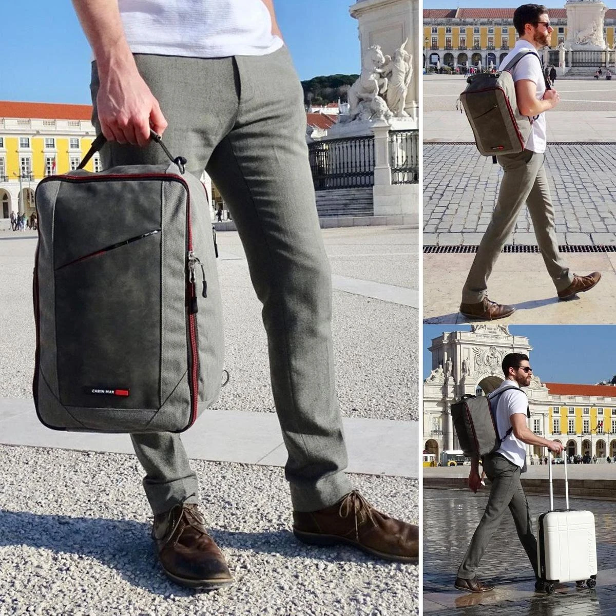 CabinMax Manhatten – Handbagage 20L – Rugzak – Schooltas - 40x20x25 Cm – Compact Reistas – Lichtgewicht – Grijs/Rood 6 CabinMax Manhatten – Handbagage 20L – Rugzak – Schooltas - 40x20x25 Cm – Compact Reistas – Lichtgewicht – Grijs/Rood - Afbeelding 4