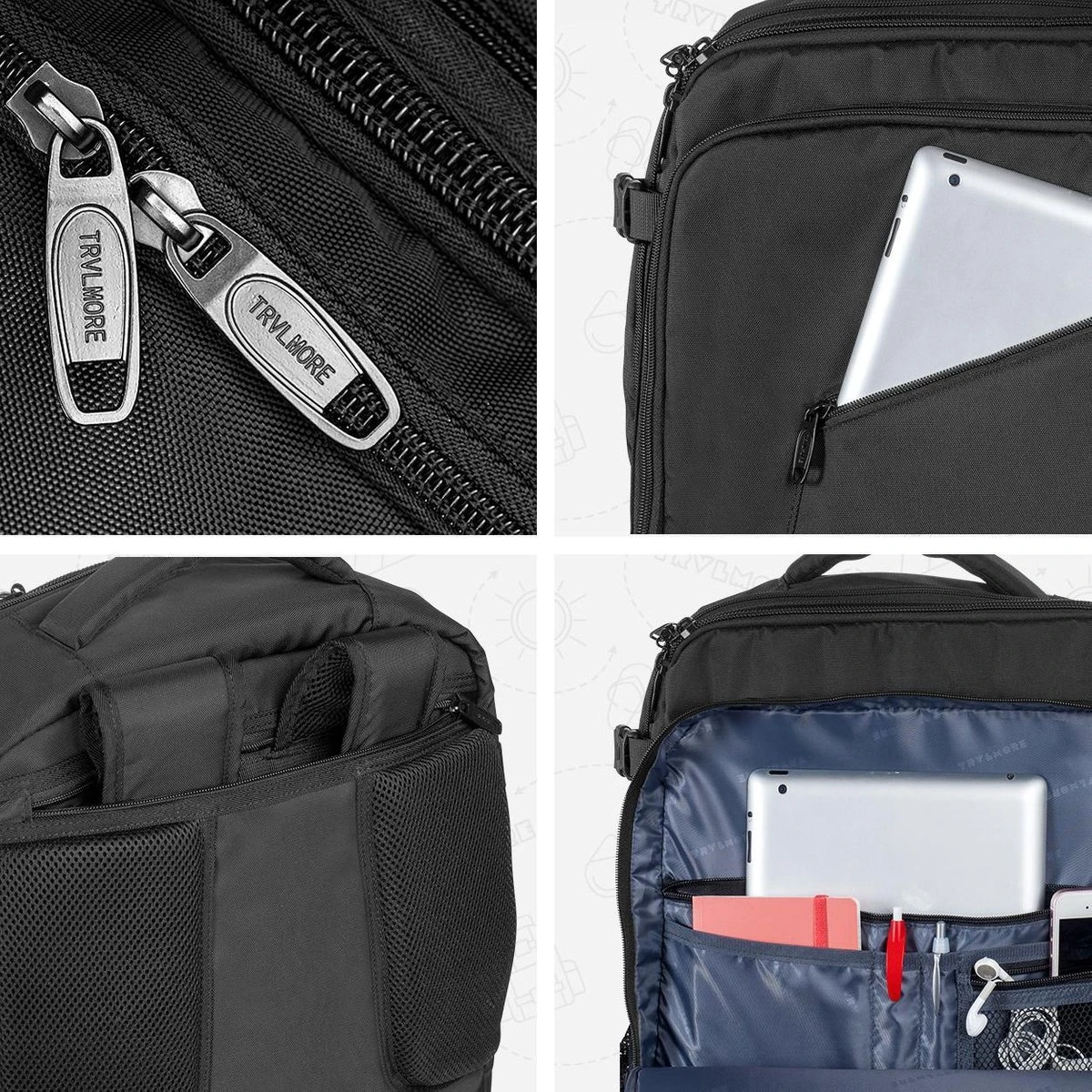 TRVLMORE Reistas - Rugzak - Handbagage Weekendtas - Backpack - Waterafstotend - 40L - Zwart 13 TRVLMORE Reistas - Rugzak - Handbagage Weekendtas - Backpack - Waterafstotend - 40L - Zwart - Afbeelding 11