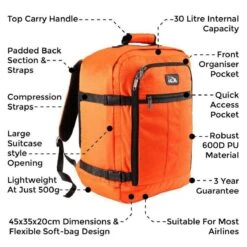 CabinMax Metz Reistas– Handbagage 30L - Rugzak – Backpack - 45x35x20cm – Lichtgewicht - Oranje (MZ 300) -Reisbagage Winkel 1200x1200 2447