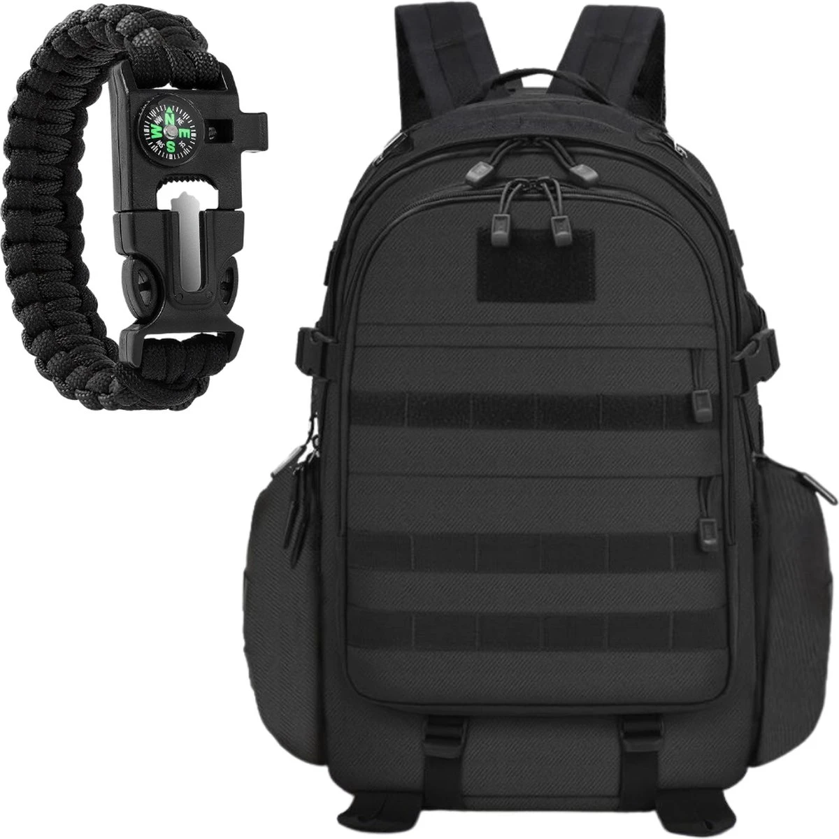 Waterdichte Rugzak Tactical Backpack Met Gratis Paracord - Vierdaagse Wandelrugzak - Schooltas Reistas Handbagage Zwart 3 Waterdichte Rugzak Tactical Backpack Met Gratis Paracord - Vierdaagse Wandelrugzak - Schooltas Reistas Handbagage Zwart