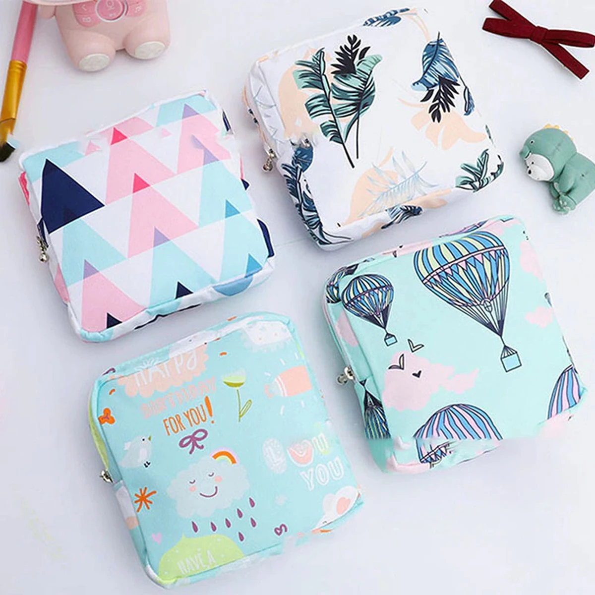 Maandverband Tasje - Make-up Tasje - Handig Opberg Tasje - Dames - Beige Plant 4 Maandverband Tasje - Make-up Tasje - Handig Opberg Tasje - Dames - Beige Plant - Afbeelding 2