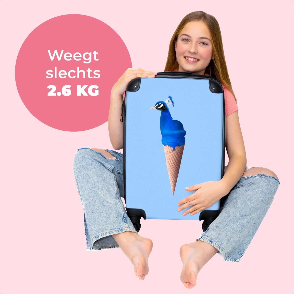 NoBoringSuitcases.com® Koffer - Reiskoffer Met Wielen - Pauw - IJshoorntjes - Blauw - IJs - Vogel - Handbagage Trolley - Past Binnen 55x40x20 Cm En 55x35x25 Cm - Fotokoffer 4 NoBoringSuitcases.com® Koffer - Reiskoffer Met Wielen - Pauw - IJshoorntjes - Blauw - IJs - Vogel - Handbagage Trolley - Past Binnen 55x40x20 Cm En 55x35x25 Cm - Fotokoffer - Afbeelding 2