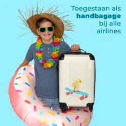 NoBoringSuitcases.com® Kinderkoffer - Trolley Op Wieltjes - Kuiken - Skateboard - Blauw - Kinderen - Dieren - Reiskoffer Kinderen - Past Binnen 55x40x20 Cm En 55x35x25 Cm - Fotokoffer -Reisbagage Winkel 1200x1200 724