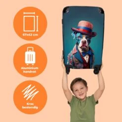 NoBoringSuitcases.com® Koffer Groot - Hond - Hoed - Colbert - Bloemen - Blauw - Trolley Koffer Met TSA-slot - Met Wielen - 90 Liter - Reiskoffer - 66 Cm -Reisbagage Winkel 1200x1200 916