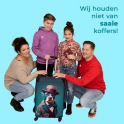NoBoringSuitcases.com® Koffer Groot - Hond - Hoed - Colbert - Bloemen - Blauw - Trolley Koffer Met TSA-slot - Met Wielen - 90 Liter - Reiskoffer - 66 Cm -Reisbagage Winkel 1200x1200 918